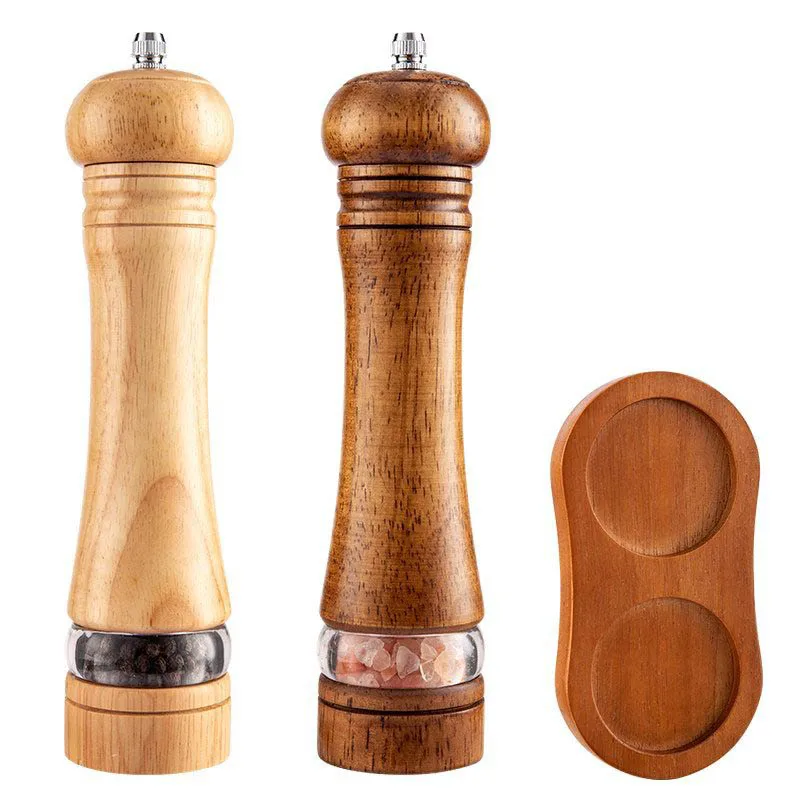 Modern 2 in 1 Salt Pepper Mill Grinder Adjustable Coarseness Wooden Manual Salt and Pepper Grinder Set