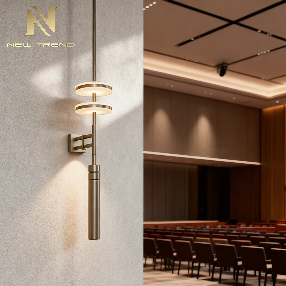 CPL-481 Luxury Brushed Bronze Wall Sconce – Modern Dual Acrylic Disc LED Lamp for Boutique Hotel Corridor