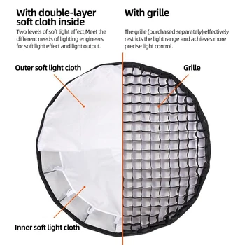 QR-P120 Quick Release Parabolic Softbox 120cm Softbox Bowens Mount Parabolic Softbox Quick Setup with Grid Folding Quick Set detail image