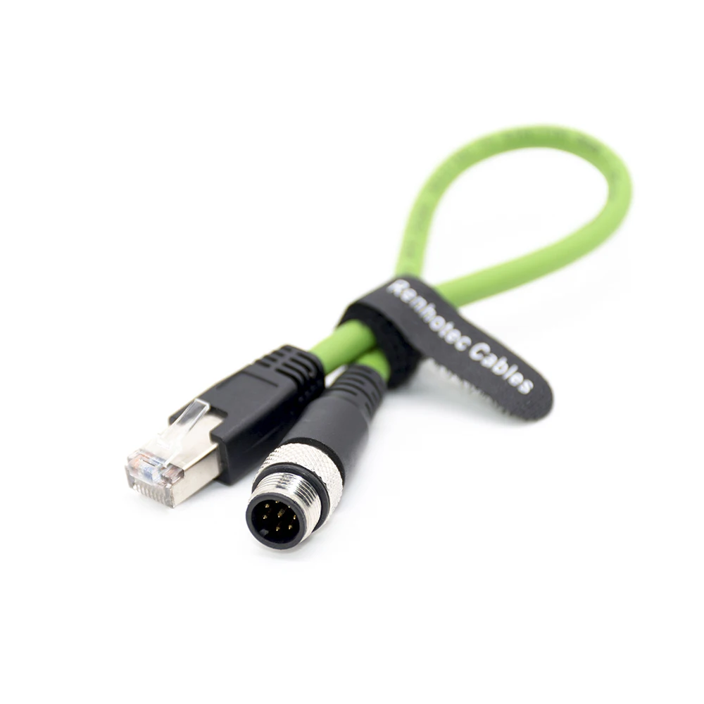M12 8Pin 8 Pin X Code Male Connector to RJ45 8P8C Male Industrial Ethernet Plug CAT6A Blue Shielded PUR Cable Customized Length