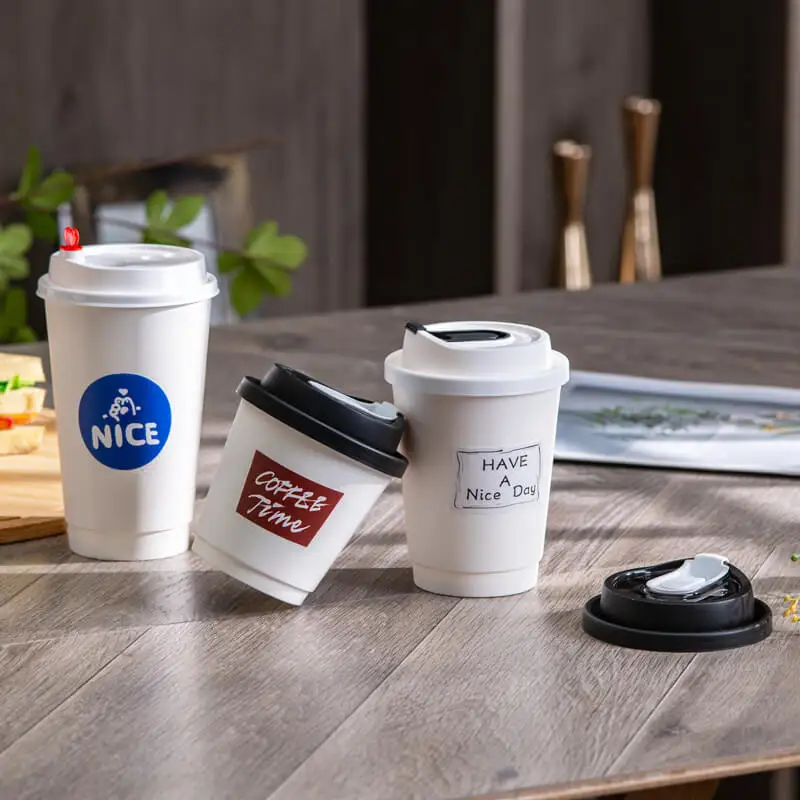 8 Oz Double Layer Paper Cup With Coffee Lid