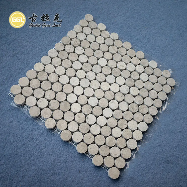 Plain Gray Marble Non-slip Surface Mini Round Mosaic Outdoor Walls