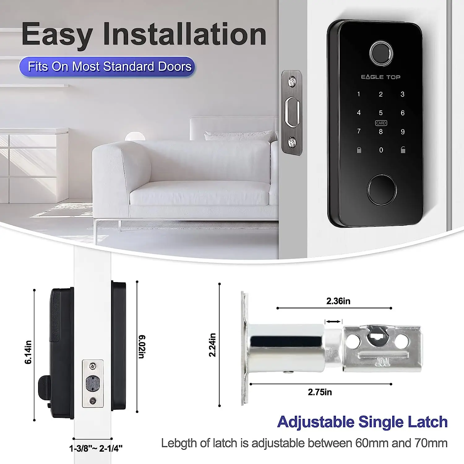 D3 Lock with Fingerprint and Password Glass Door Lock with Knob Remote Control Smart Door Lock