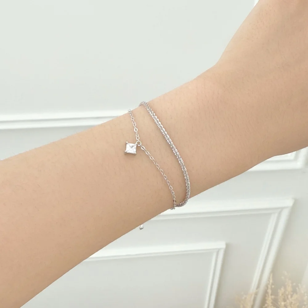 KAKODIY Trend Lucky Style Jewelry Rhodium Plated Sterling Silver Double Chain 5A Zirconia Four Leaf Clover Bracelet detail 5