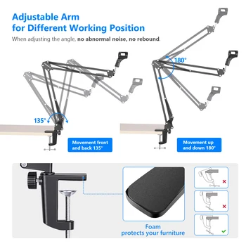 Neewer Extendable Recording Microphone Holder Suspension  Scissor Arm Stand Holder with Mic Clip Table Mounting Clamp product image