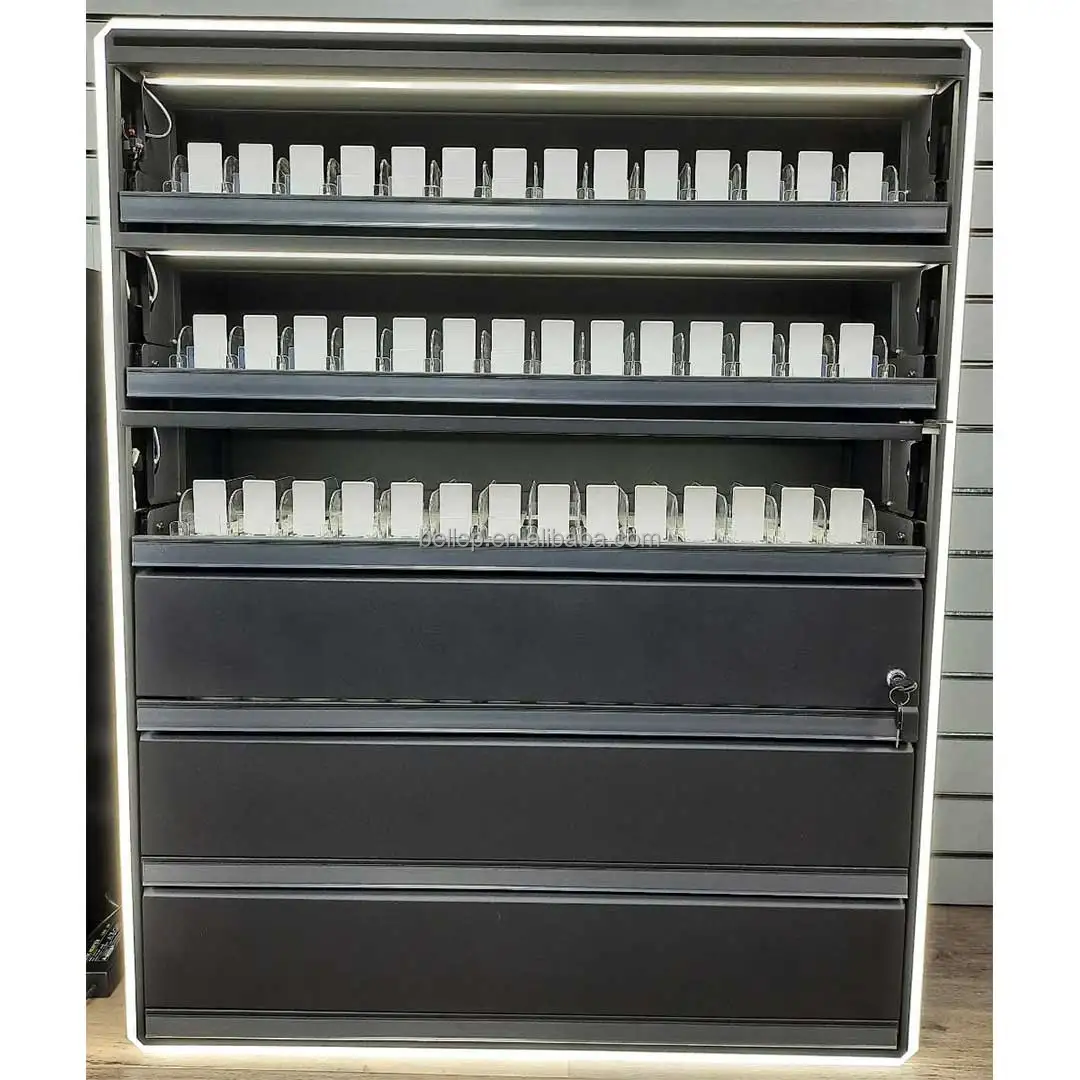 Modern Lockable Metal Cigarette Cigarette Display Rack With Led