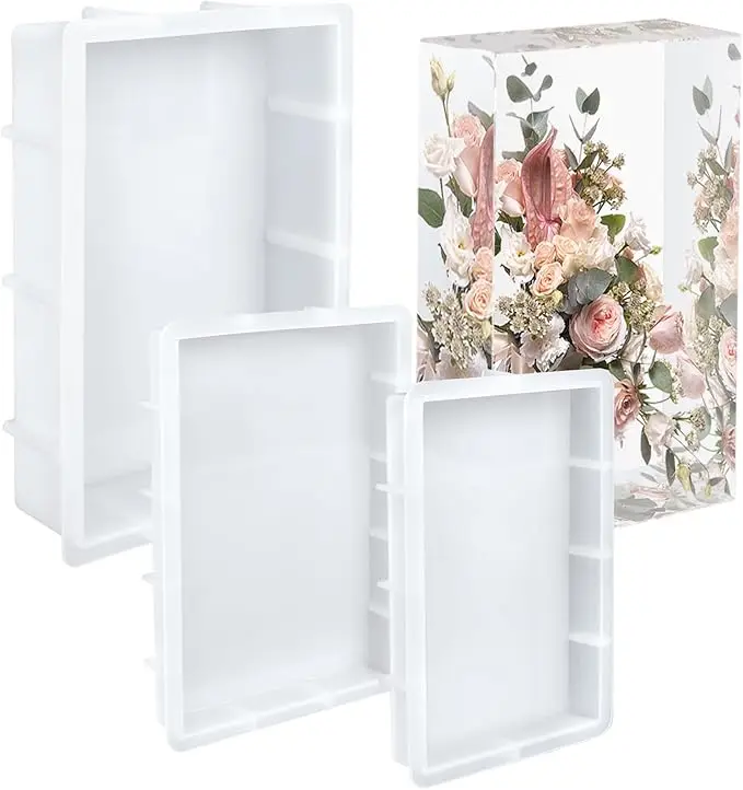 Large Rectangle Silicone Molds for Deep Casting Resin Picture Frame Cuboid Resin Moulds with Wooden Support Epoxy Resin Frame