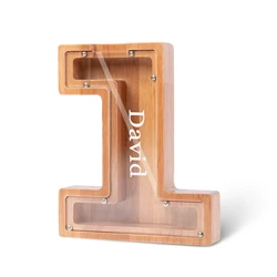 Цифровые деревянные копилки на заказ для детей, подарки с гравировкой имени на акриловых коробочках для денег