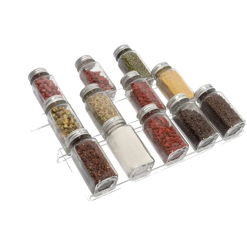 Adjustable Acrylic Spice Storage Rack Drawer Organizer Clear Plastic Kitchen Seasoning Display Space-Saving Organize Spices