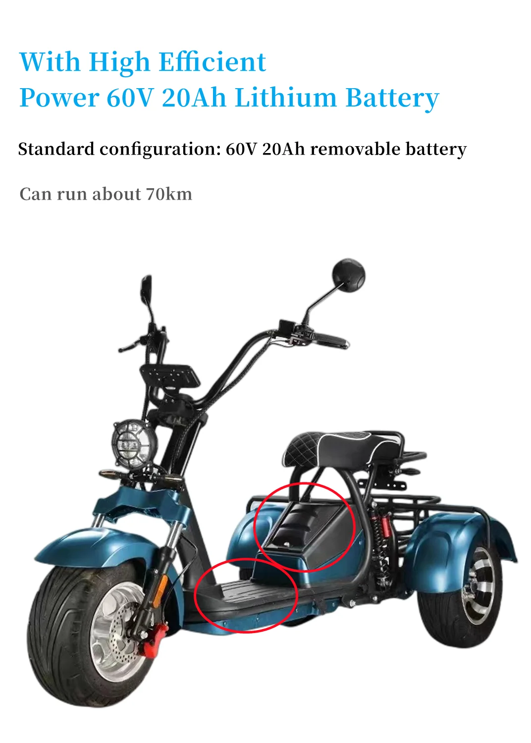 NEW 2000W 60V Electric Scooter Lithium Battery Speed 45KM/H 3Wheel ...