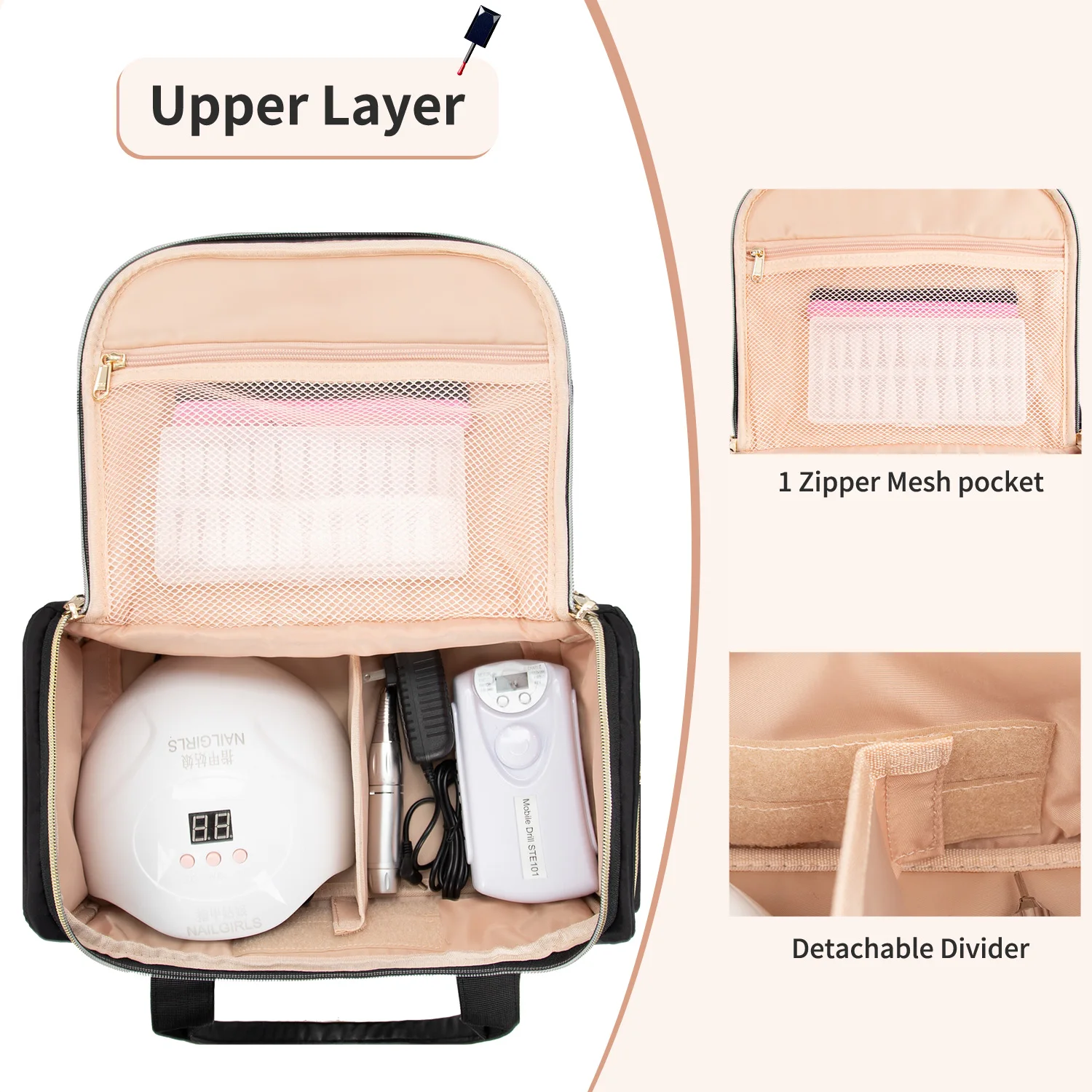 Relavel Double Layer Nail Bag Backpack Nail Organizer Polish Storage