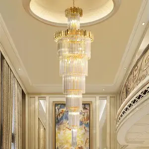 High Ceiling Long Lamp Staircase Modern Luxury Large Gold Spiral K9 Chandeliers for Hotel Home