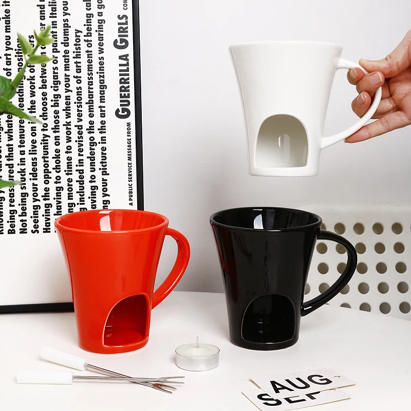 Personal Ceramic Porcelain Fondue Mug Porcelain Hot Chocolate Mug Cup with Heating Plate details