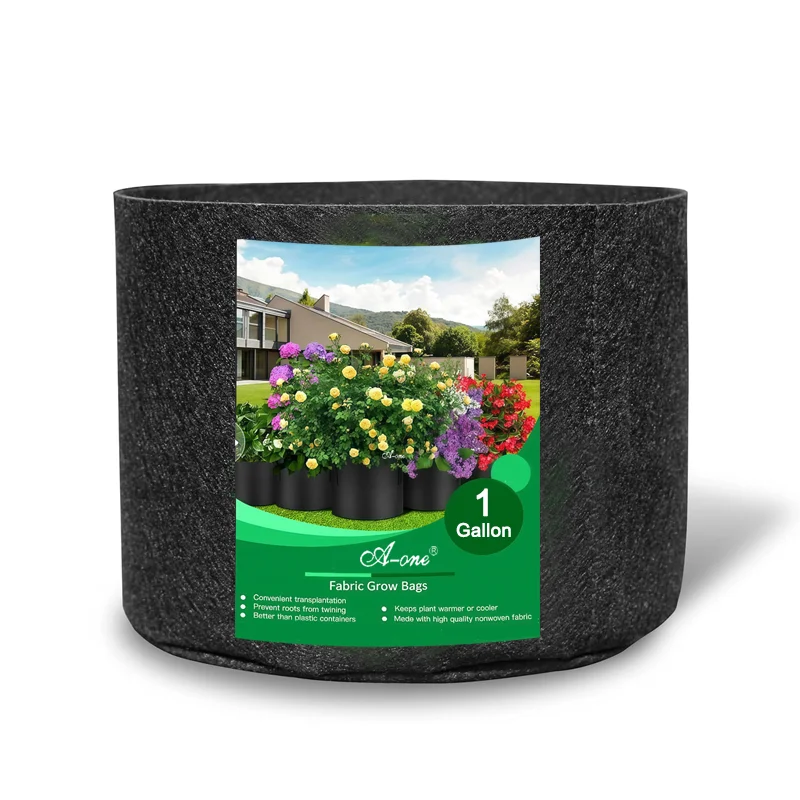 vasa hortensia textilia ex vello, capacitas unius galonis, stili rustici, plicabilia, ad brassicas, flores, solanum tuberosum, et plantarum incrementum