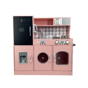 EDULAND Unisex Pretend Play Toys Modern Wooden Kitchen Set with Multifunctional Induction Cooker Educational Food Toy for Kids