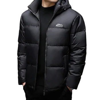 2024 Winter New Men's Casual down Jacket High-Filling Velvet Hooded Coat with Zipper Closure Waterproof Warm and Stylish