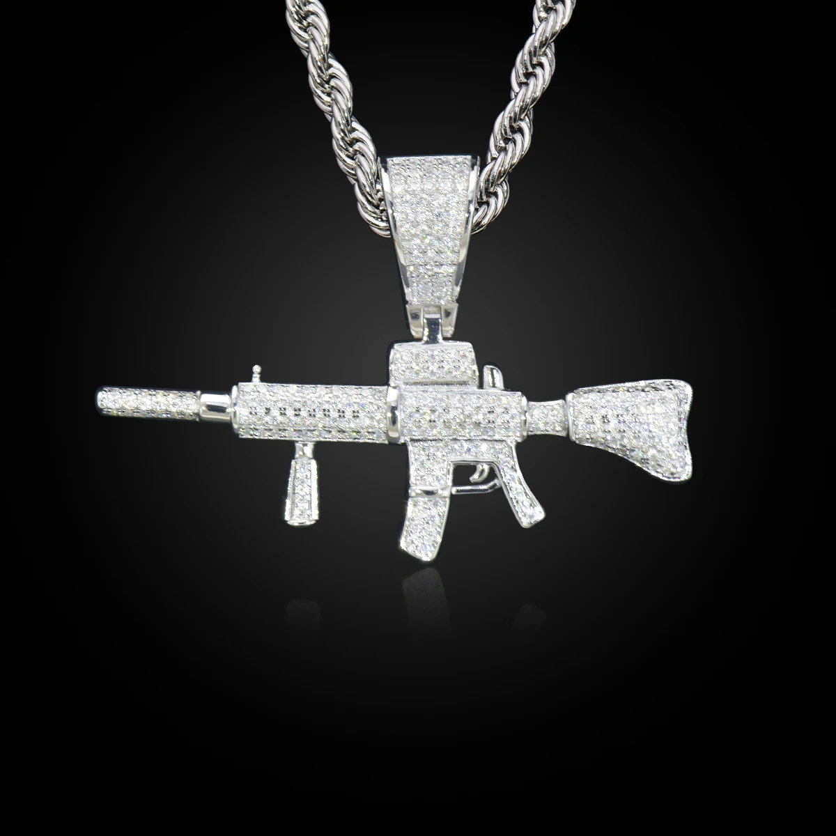 Custom Pattern Gun Pendant for Men 925 Sterling Silver Diamonds Hip Hop Jewelry Moissanite Vvs
