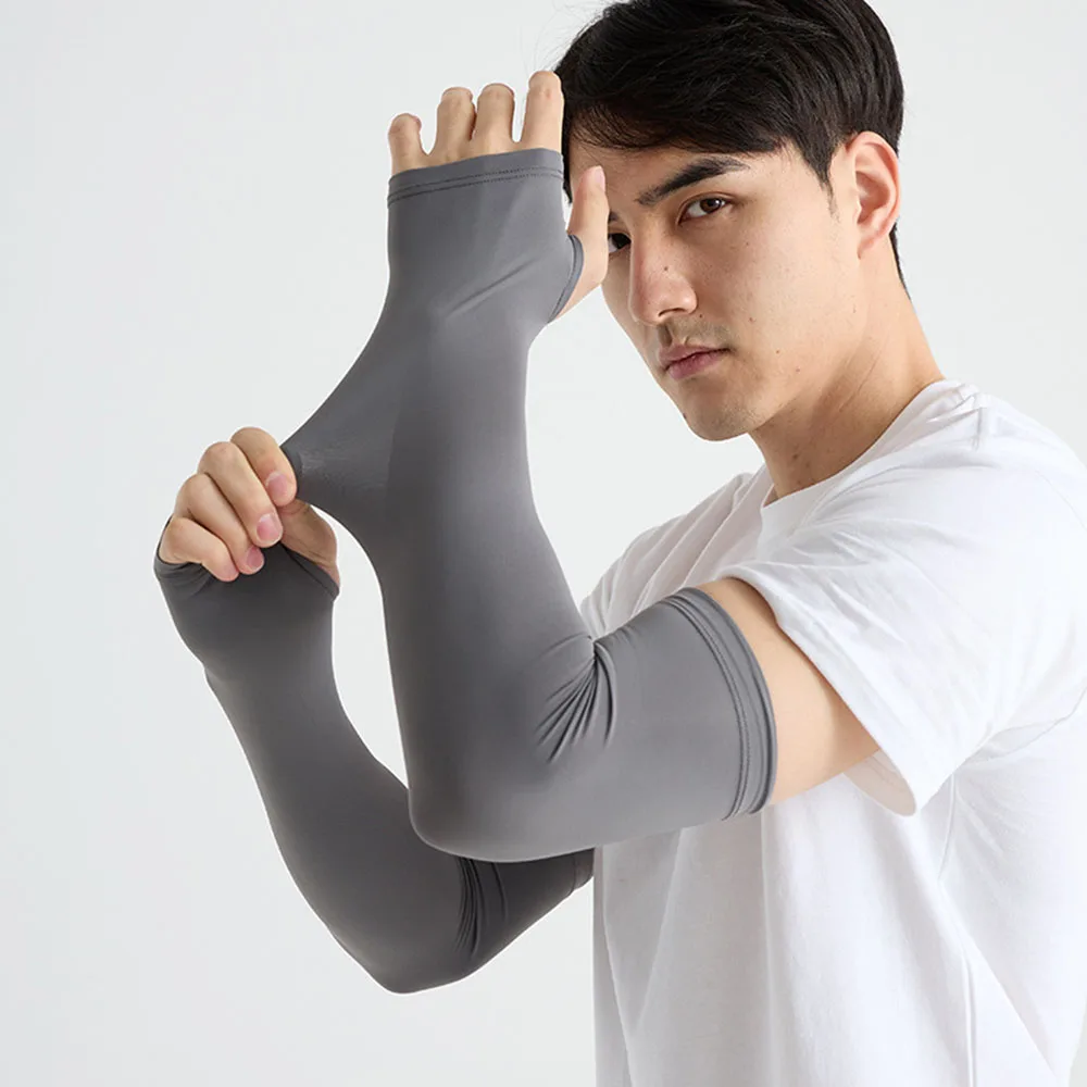 Trendy Men's Outdoor Sports Nylon Arm Sleeves Breathable Lightweight UV Protection Seamless Quick Dry Sweat-Wicking Cycling