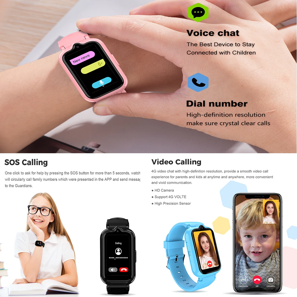 Kid Pink Blue Cute Smart Watch Child 4g SOS Video Call LBS Wifi Location  Watches With Sim Watch for Kids LT41