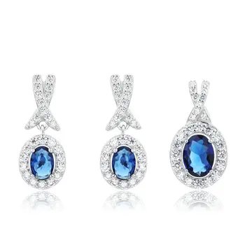 Custom Oem Fine Jewelry Set 925 Sterling Silver Blue Cubic Zirconia Drop Earrings Pendant