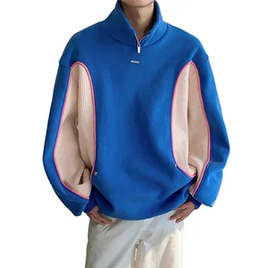 Fashion Men's Stand Neck Patchwork Polar Fleece Half Zip Jacket