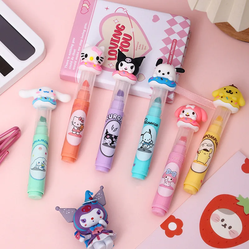 YuBon 36pcs/Box Highlighter Melody KT Cinnamoroll Cute Children Drawing Marker Cartoon Students Learn Stationery Supplies