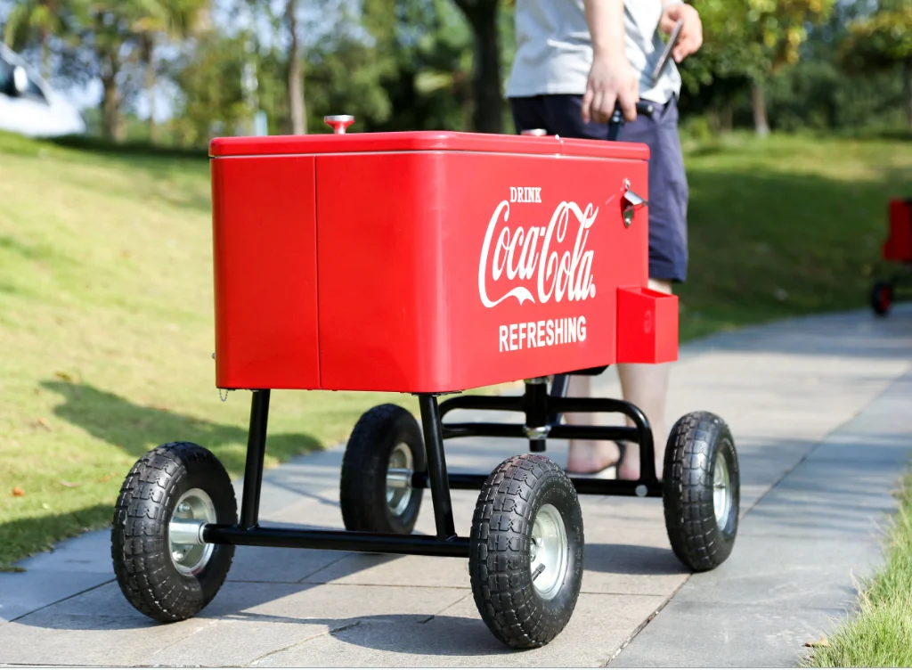 Rolling Ice Chest with Bottle Opener Portable Party Bar Cold Drink Beverage Rolling Cooler on Wheel Red YU YUSING 80 Quart Outdoor Patio Cooler Cart 
