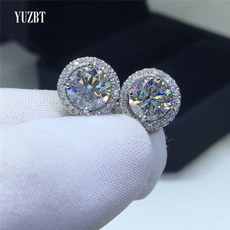 Silver 925 Original Total 10 Carat Round Excellent Cut Pass Diamond Test D Color Moissanite Stud Earrings for Women Fine Jewelry