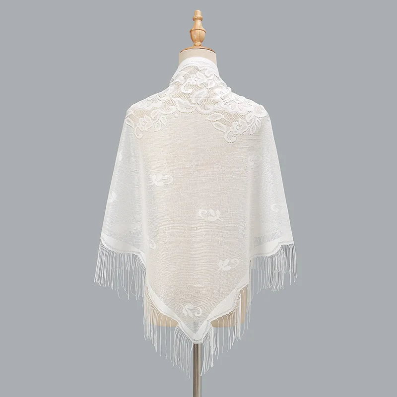 The New Autumn Winter Solid Color Hollow Out Tassels Scarves Fashion Breathable Lace Triangle Scarf and Shawls for Women