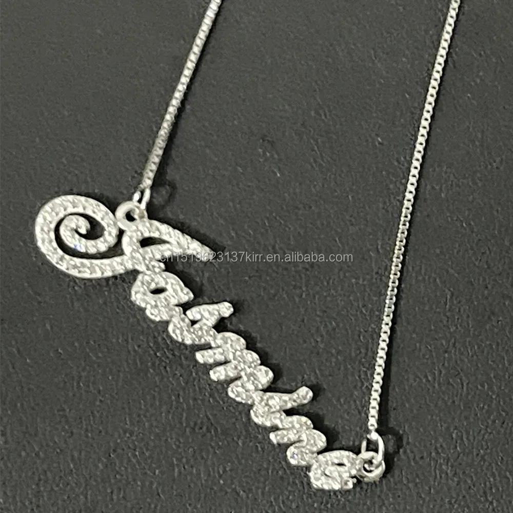 New! retailer .925 Sterling Silver Nameplate with CZ Stone Chain