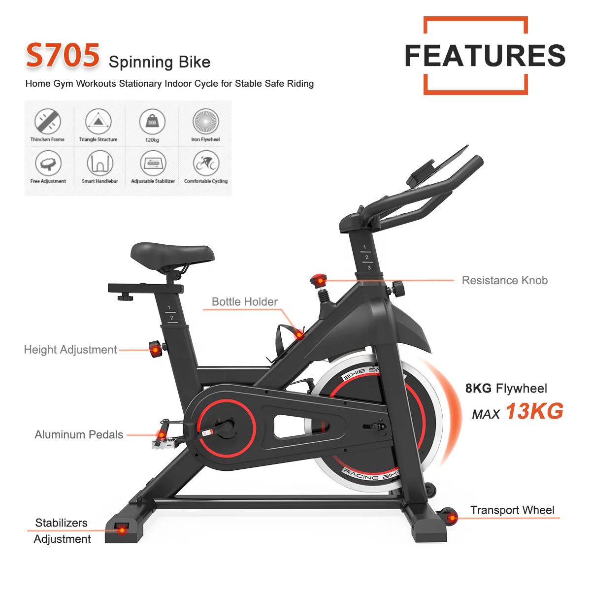 オンライン販売のための固定式屋内サイクリングバイクホームジム