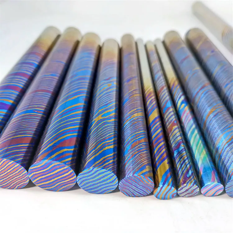 Customized Anode Color Size Blank Timascus Mokuti Titanium Damascus Rod Sheet Beads Nepenthic Coin Timascus Bar