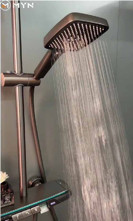Highend Brass Gun Gray Shower Set Wall Mounted Temperature Display