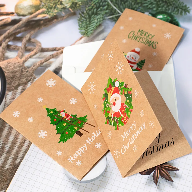 High Quality 6pcs/set Blank Kraft Paper Greeting Cards Folding Thank You Card With Envelopes And Sticker For Wedding Christmas details