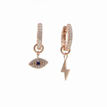 100% 925 Sterling Silver evil eye lightning bolt cz Earrings for women Minimalist cute lucky cz Gold Hoop Ear Bone Earrings
