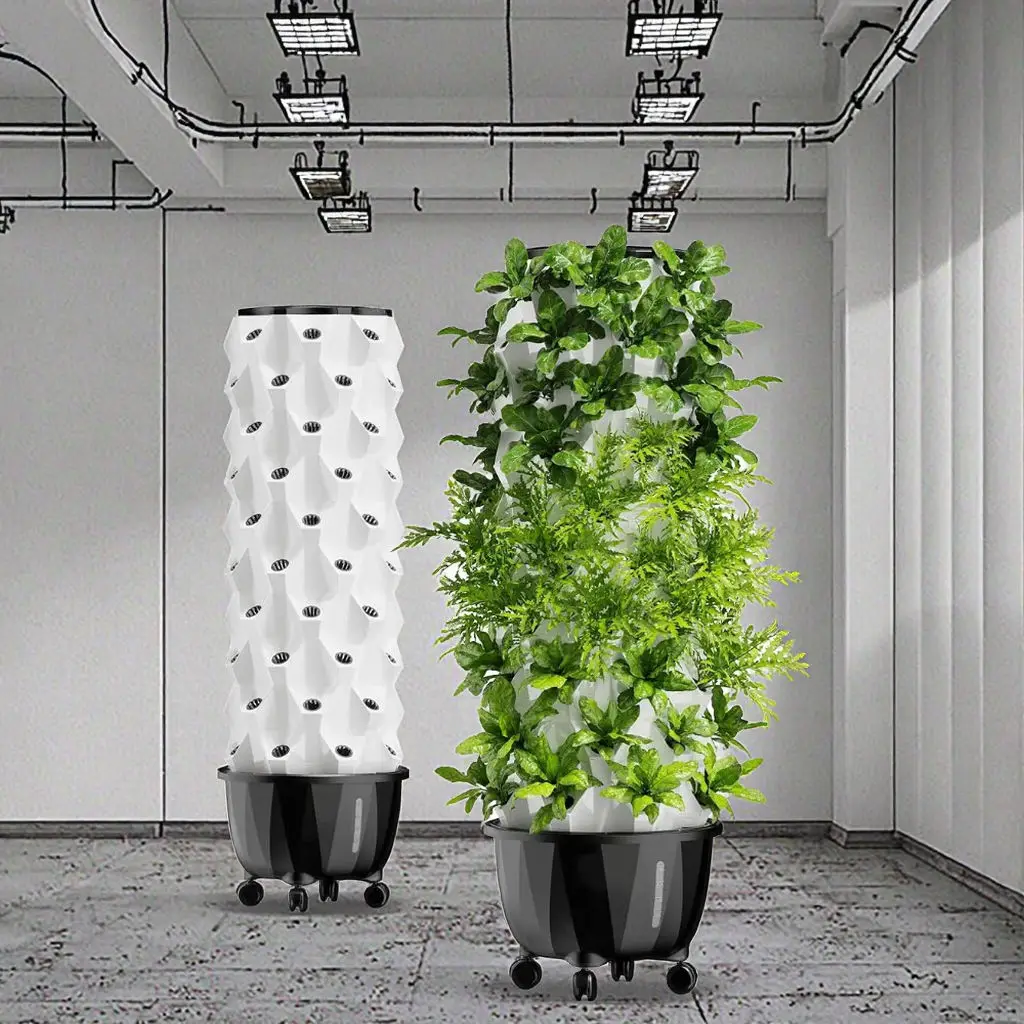 30 Holes High Rigidity PVC Hydroponic/Aeroponic Tower Vertical Farming System for Lettuce & Mint
