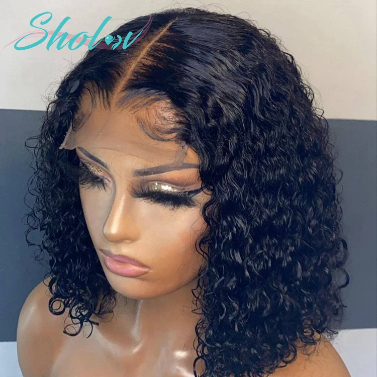 Cheap Deep Curly Raw Indian Hair Short Frontal Bob Wigs Hd Lace Front