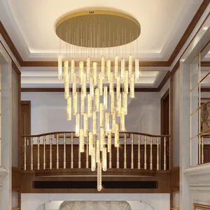 Modern Loft Story Foyer Pendant Lights Entryway Chand Duplex Building Staircase Gold Crystal Chandeliers