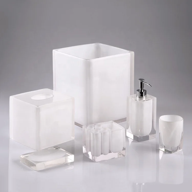 Luxury Hotel Supplies Transparent Resin Bathroom Complete Set Tissue Box