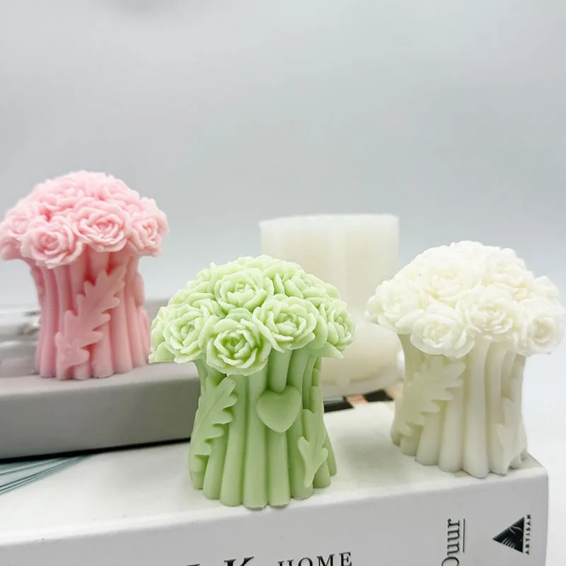 3D Silicone Mold for DIY Aromatherapy Candle Cake Tools-Rose Bouquet Plaster Gift Decoration Ornament in Plant Shape details