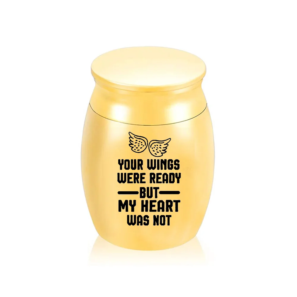 Cremation Jewelry for Pets Ashes Stainless Steel Mini Urn Jar Funeral Container with Wings Print Memorial Gift for Men Women