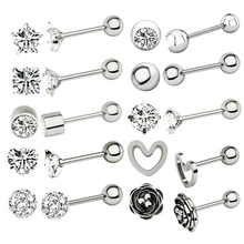 Square Round Star Heart  Zircon Earring  316L Surgical Steel Helix Ear Cartilage Tragus  Ring Body Piercing Jewelry