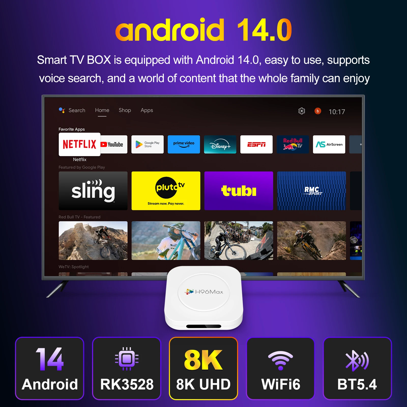 H96 Max M1 Plus Android 14 TV Box - 4GB RAM, 128GB, RK3528, WiFi 6, 8K Support