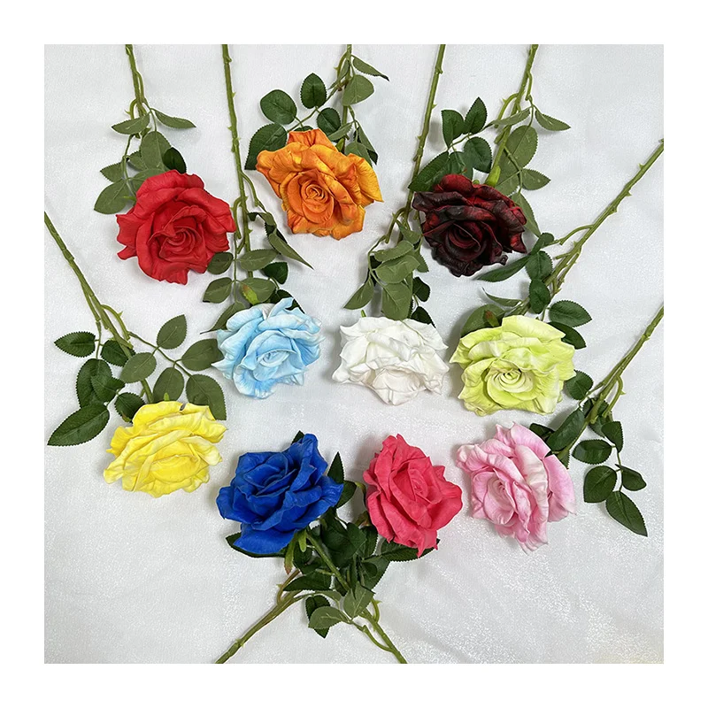 Meicai Big Single rose White Artificial Single roseBouquet Christmas and Graduation Decorative Silk Flowers for Home and Wedding