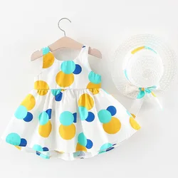Новый дизайн; Одежда для младенцев; Летнее хлопковое платье без рукавов в горошек для девочек; Коллекция 2021 года; Платье для новорожденных с шапочкой