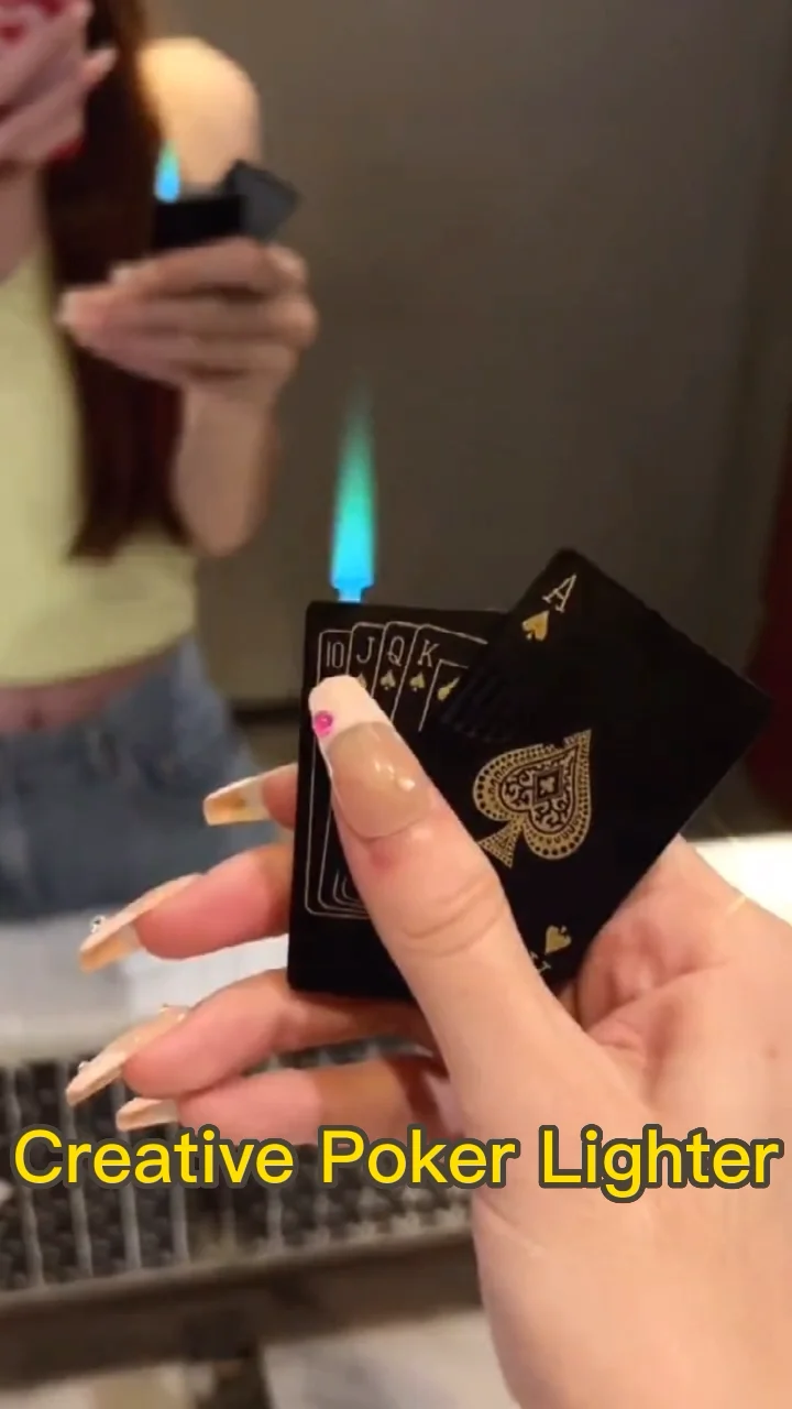 Cool Lucky Green Flame Ace Lighter Uv Light Metal Playing Cards