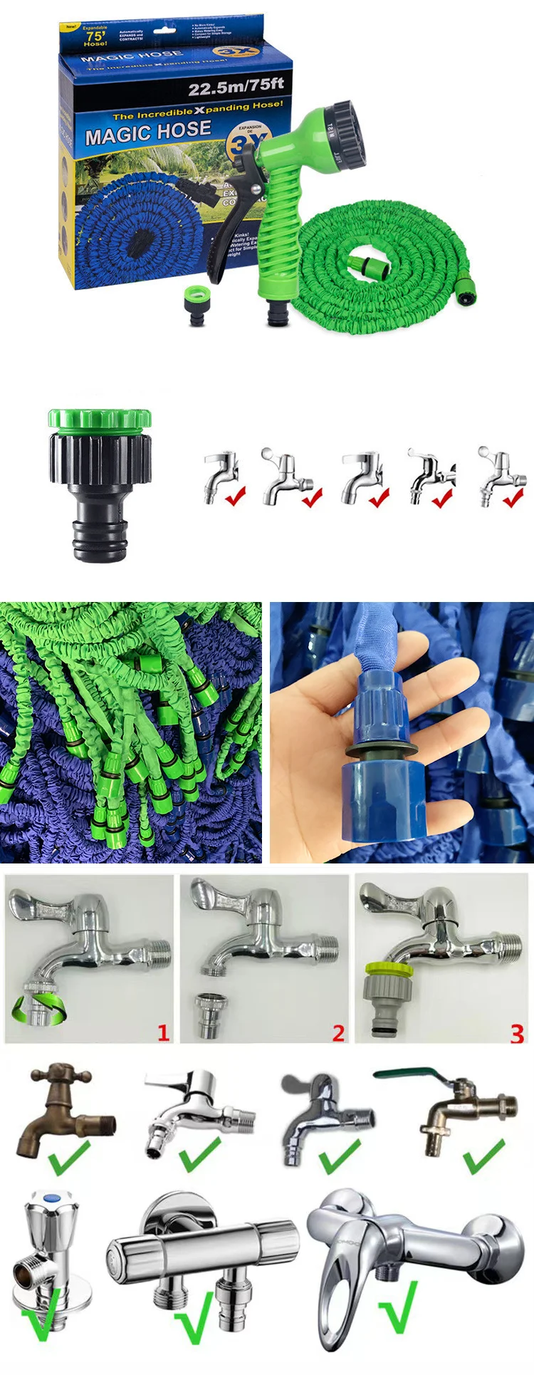 Garden Hose With Multi-pattern Spray Nozzle Car Washing Watering Flower ...