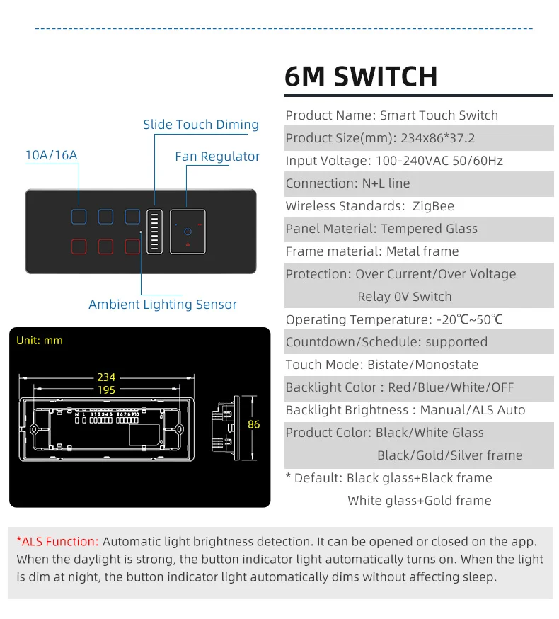 Tuya Indian Standard Customizable Voltage 4M Zigbee Support Alexa Google Mobile APP Control  Smart Glass Touch Light Switch