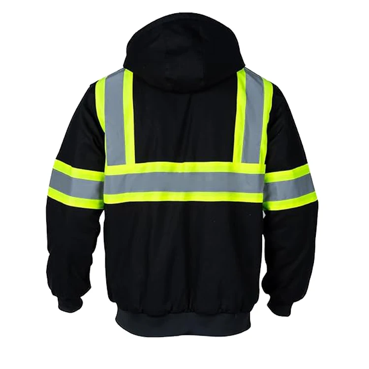 Custom Logo High Visibility Reflective Safety Hoodie Sweatshirt Zip up Fleece Lined Workwear for Construction