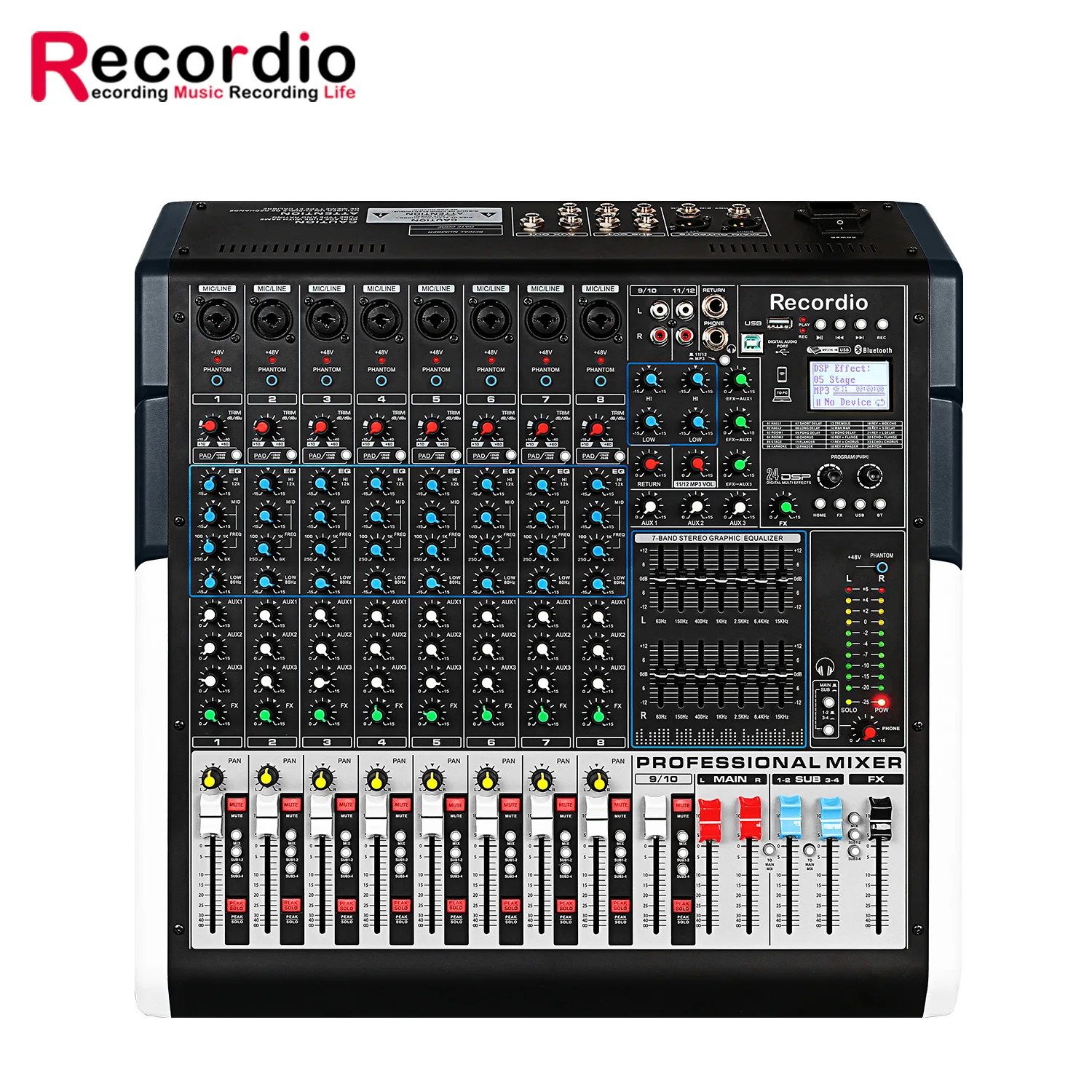 GAX-TFS12 Professional 12 Channel DJ Sound Mixer - Recordio